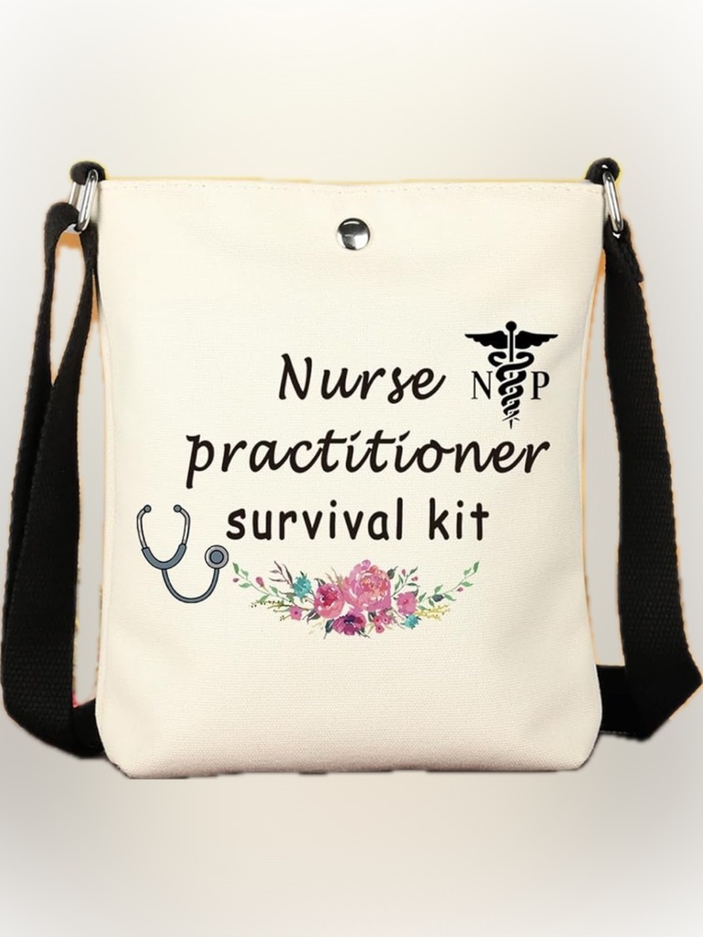 Nurse Practitioner Survival Kit Canvas Crossbody Bag - Cream